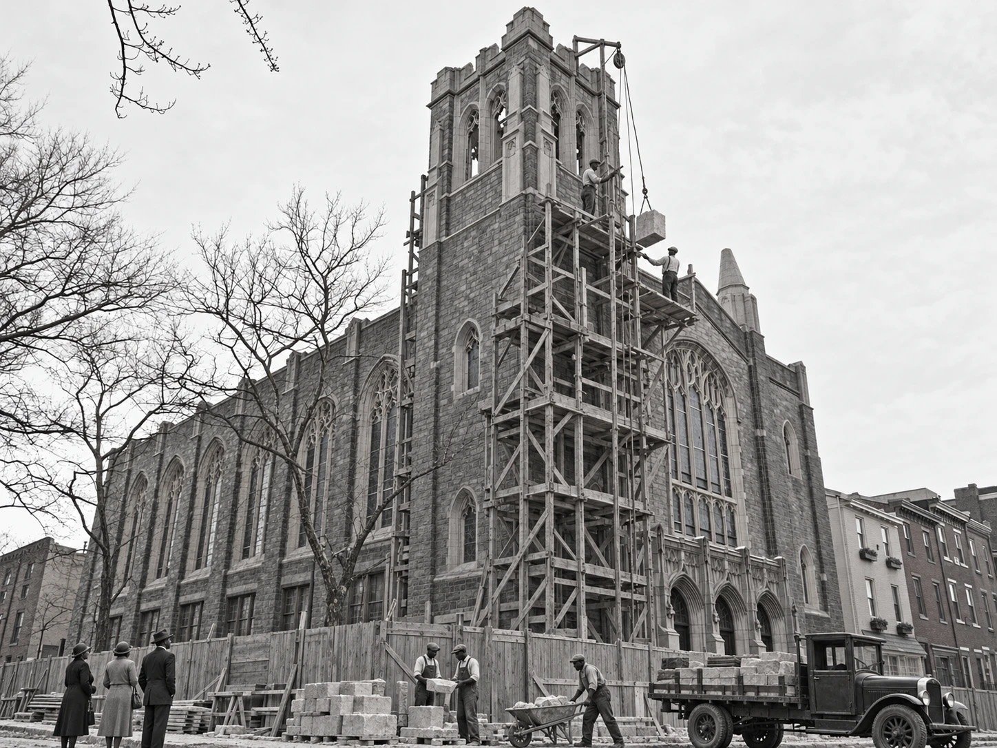 What the bell tower may have looked like under scaffolding
